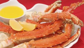 Crab legs served with lemon and butter