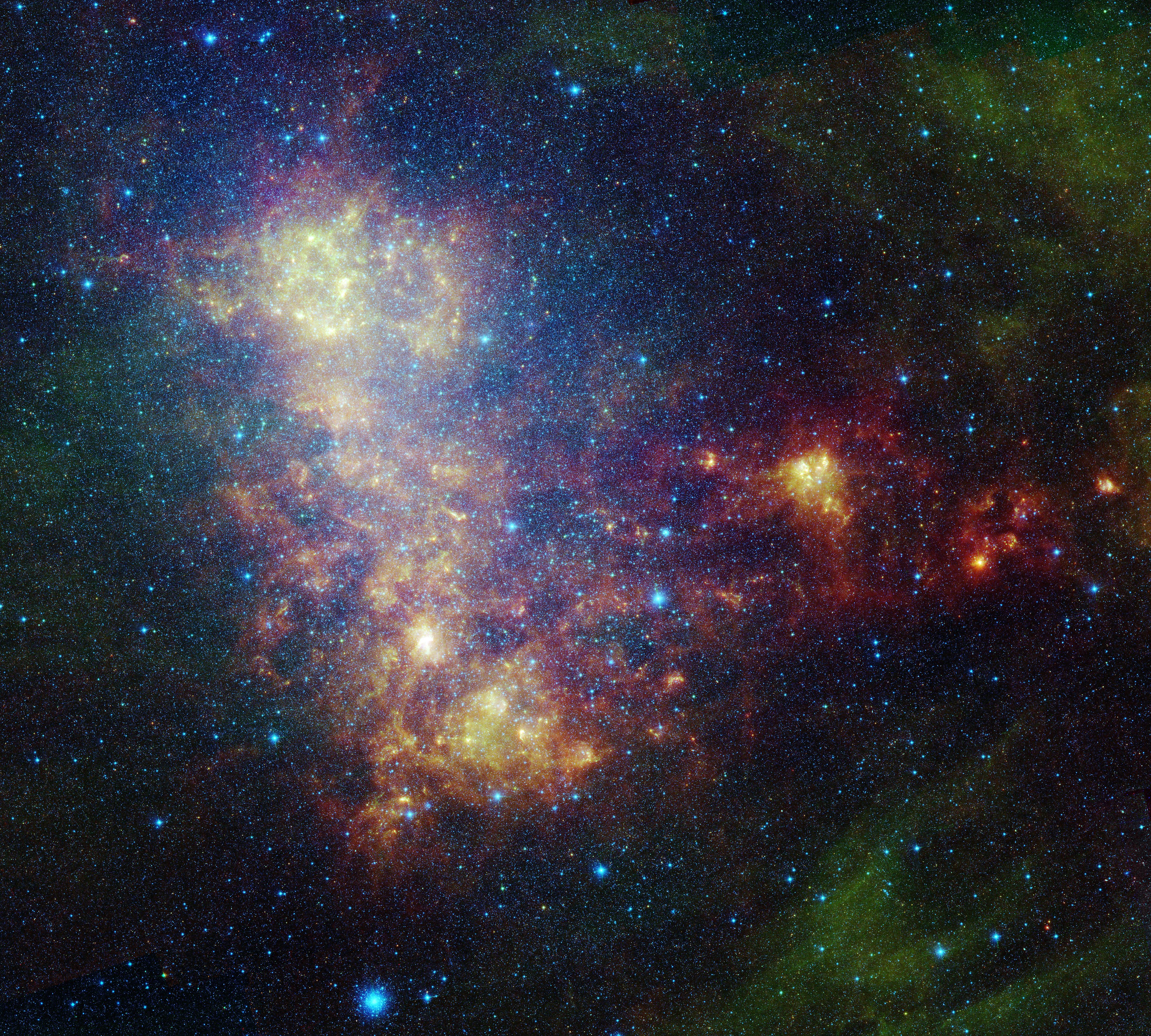 Infrared portrait revealing the stars and dust of the Small Magellanic Cloud.