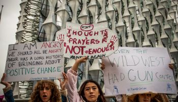 March for Our Lives event outside US Embassy, London. Led by young people demanding tighter gun control in the US