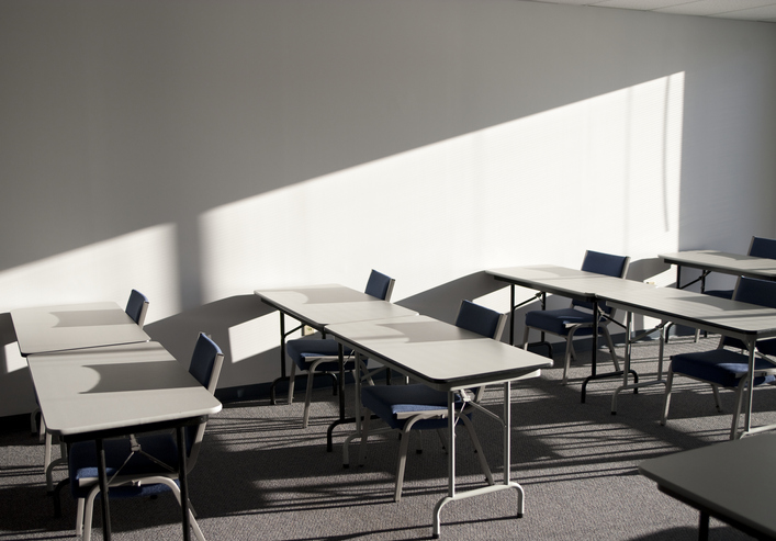 Tables and Chairs in a College Classroom