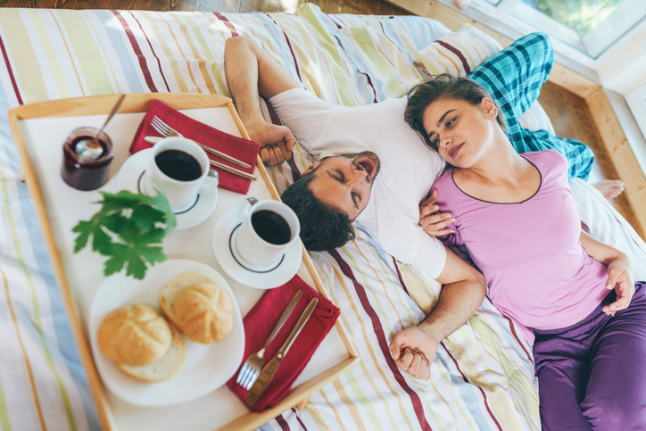 Lovely couple enjoying their lazy morning together