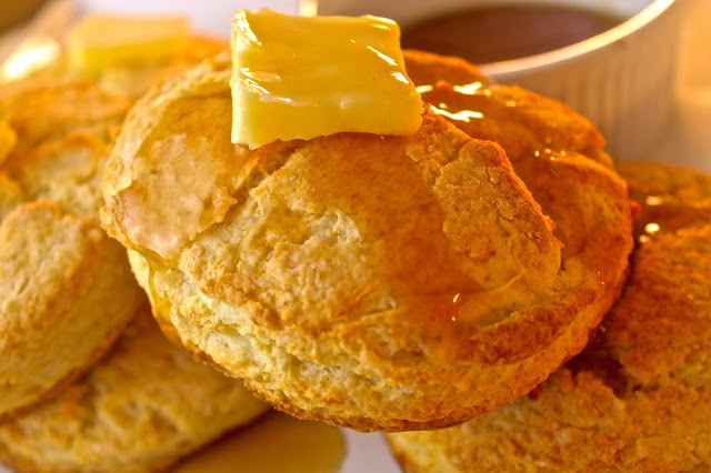 Buttermilk Pancake Biscuits with Maple Syrup Butter