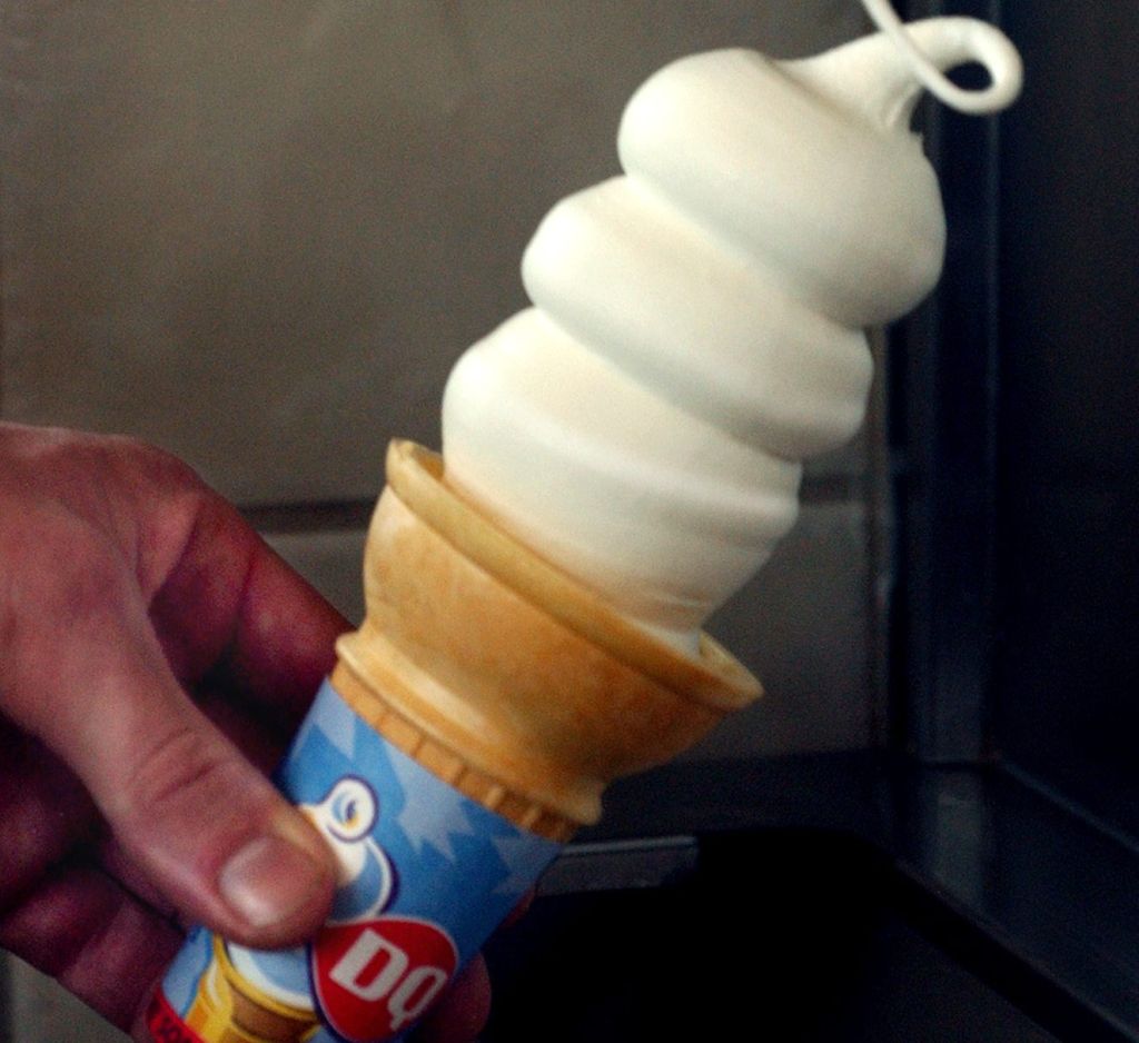 Coon Rapids, Mn., Tues., May 6, 2003--The trademark curlicue forms the top of a vanilla cone at the new DQ Grill & Chill in Coon Rapids. GENERAL INFORMATION: Dairy Queen's new Grill & Chill has opened in Coon Rapids.