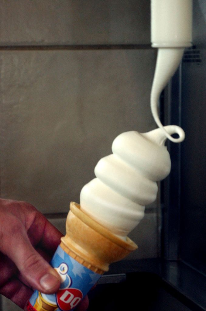 Coon Rapids, Mn., Tues., May 6, 2003--The trademark curlicue forms the top of a vanilla cone at the new DQ Grill & Chill in Coon Rapids. GENERAL INFORMATION: Dairy Queen's new Grill & Chill has opened in Coon Rapids.